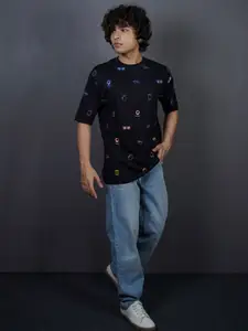 Maniac Men Round Neck Conversational Printed Oversized T-Shirt