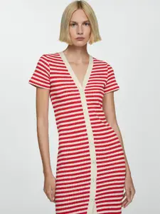 MANGO Self Designed Striped Knitted Sheath Dress