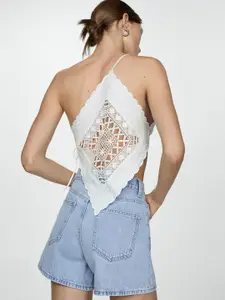 MANGO Women Pure Cotton High-Rise Denim Shorts