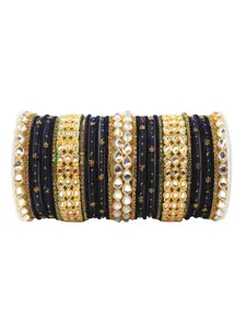 leshya Set Of 34 Brass-Plated Artificial Stones & Bead Studded Bangles