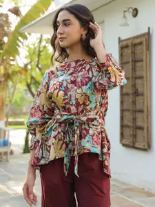 JISORA Printed Pure Cotton Top With Palazzos Co-Ords