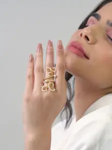 D'oro Gold Plated Beaded Adjustable Finger Ring