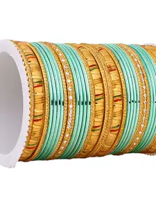 leshya Set Of 34 Brass-Plated Artificial Stones Studded Bangles