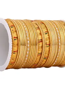 leshya Set Of 34 Brass Plated Artificial Stone Studded Bangles