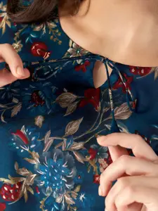 Anouk Floral Printed Tie-Up Three-Quarter Sleeves Neck Kurta