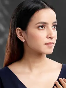 Peora Gold-Plated Cubic Zirconia Contemporary Stud Earrings