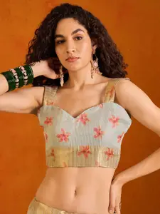 Saree mall Floral Zari Organza Sungudi Sarees