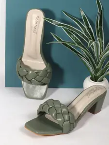 Sole Saga Textured Open Toe Block Heels