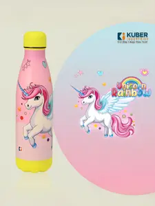Kuber Industries Pink 4 Pieces Printed Stainless Steel Water Bottle 2 Lids & Straw 500 ml