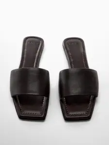 MANGO Women Leather Open Toe Flats