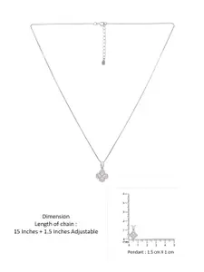 KAI JEWEL 92.5 Sterling Silver Rhodium-Plated CZ Floral Studded Pendant with Chain