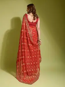 KALINI Ethnic Motifs Sequinned Pure Georgette Saree