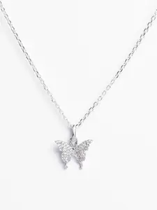 Clara Rhodium-Plated 925 Sterling Silver Butterfly Pendant With Chain