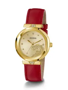 GUESS Women Textured Round Dial & Leather Straps Analogue Watch GW0646L1
