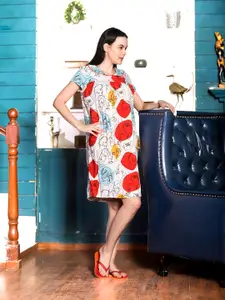 MAYSIXTY Abstract Printed Round Neck Short Sleeves Nightdress