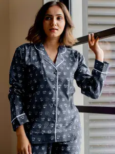 MIRCHI FASHION Lapel Collar Printed Pure Cotton Night suit