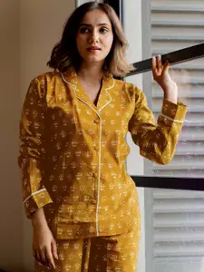 MIRCHI FASHION Lapel Collar Pure Cotton Printed Night suit