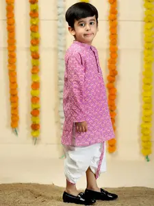 The Mom Store Boys Floral Printed Regular Pure Cotton Kurta with Dhoti Pants