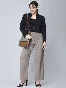 Indyvarna Mandarin Collar Cotton Single Breasted Formal Crop Blazer