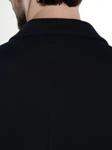 Celio Men Black Notched Lapel Solid Regular Fit Polyester Single-Breasted Overcoat