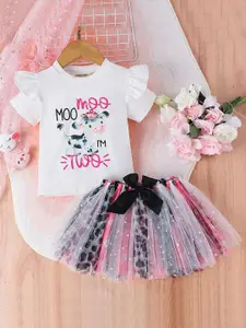 INCLUD Girls Printed T-shirt with Skirt