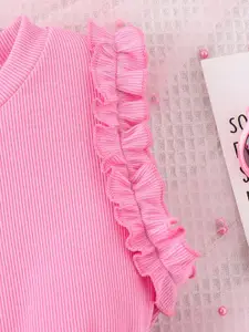 INCLUD Girls Striped Sleeveless Top With Embellished Denim Shorts & Belt Set