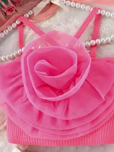 INCLUD Girls Shoulder Straps Flower Applique Top with Shorts