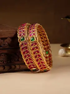 Rubans Set Of 2 22K Gold-Plated Stones Studded Bangles