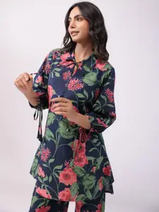 JISORA Pure Cotton Floral Printed Top With Palazzo Co-Ords