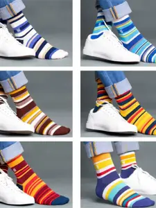 SockSoho Pack Of 6 Striped Calf-Length Socks