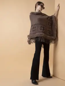 SHOWOFF Women Longline Poncho with Fuzzy Detail