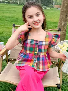 INCLUD Girls Checked Square Neck Top With Trouser