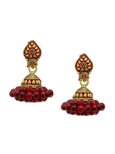 Anouk Brown Gold Plated Beaded Dome Shaped Meenakari Jhumkas