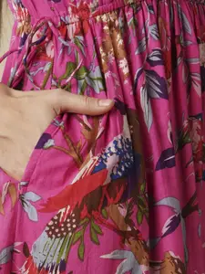 Globus Floral Print Adjustable Strappy Sleeve Waist Tie-Up Fit & Flare Fusion Maxi Dress