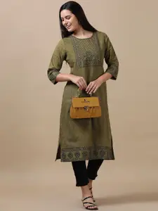Marcia Ethnic Motifs Printed Round Neck Pure Cotton Straight Kurta