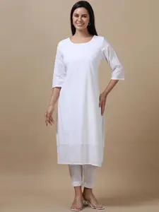 Marcia Floral Self Design Round Neck Pure Cotton Straight Kurta