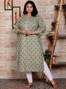 KALINI Plus Size Floral Printed Gotta Patti Cotton Kurta