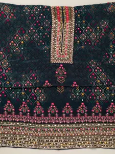 Koskii Floral Embroidered Beads and Stones Unstitched Dress Material