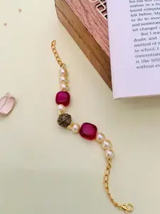 ABDESIGNS Gold-Plated Stones & Beaded-Studded Brass Link Bracelet