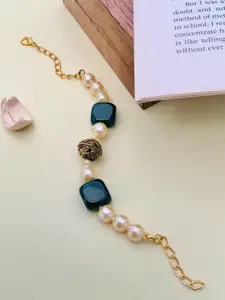 ABDESIGNS Gold-Plated Stones & Beads-Studded Brass Charm Bracelet