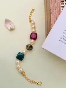 ABDESIGNS Gold-Plated Stones & Beaded Studded Brass Wraparound Bracelet