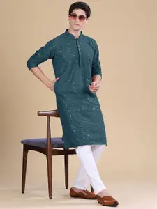 Anouk Floral Embroidered Mandarin Collar Cotton Straight Kurta