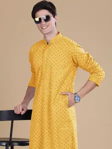 Anouk Geometric Embroidered Sequence Mandarin Collar Cotton Straight Kurta