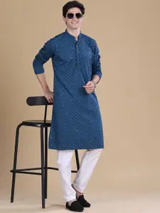 Anouk Embroidered Sequence Mandarin Collar Cotton Straight Kurta