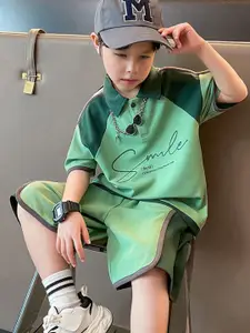 INCLUD Boys Printed Polo Collar T-shirt with Shorts