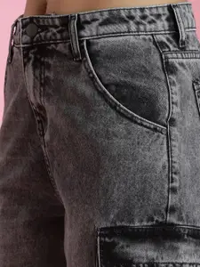 Belliskey Women Relaxed Fit Clean Look Heavy Fade Whiskers Cargo Denim Jeans