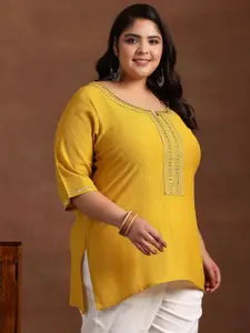 EXTRA LOVE BY LIBAS Plus Size Women Woven Design Cotton Blend Self Design Kurti