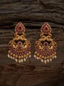 Kushal's Fashion Jewellery Gold-Plated Stone Studded & Beaded Antique Drop Earrings