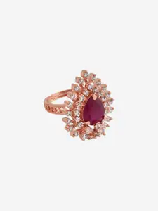 Kushal's Fashion Jewellery Rose Gold Plated CZ Stone-Studded Finger Ring