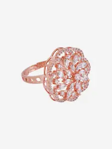 Kushal's Fashion Jewellery Rose Gold Plated Zircon Embellished Bridal Adjustable Ring